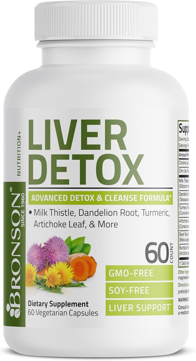 Liver Detox Advanced Detox & Cleansing Formula Supports Health Liver Function with Milk Thistle, Dandelion Root, Turmeric, Artichoke Leaf & More, Non-Gmo, 60 Vegetarian Capsules